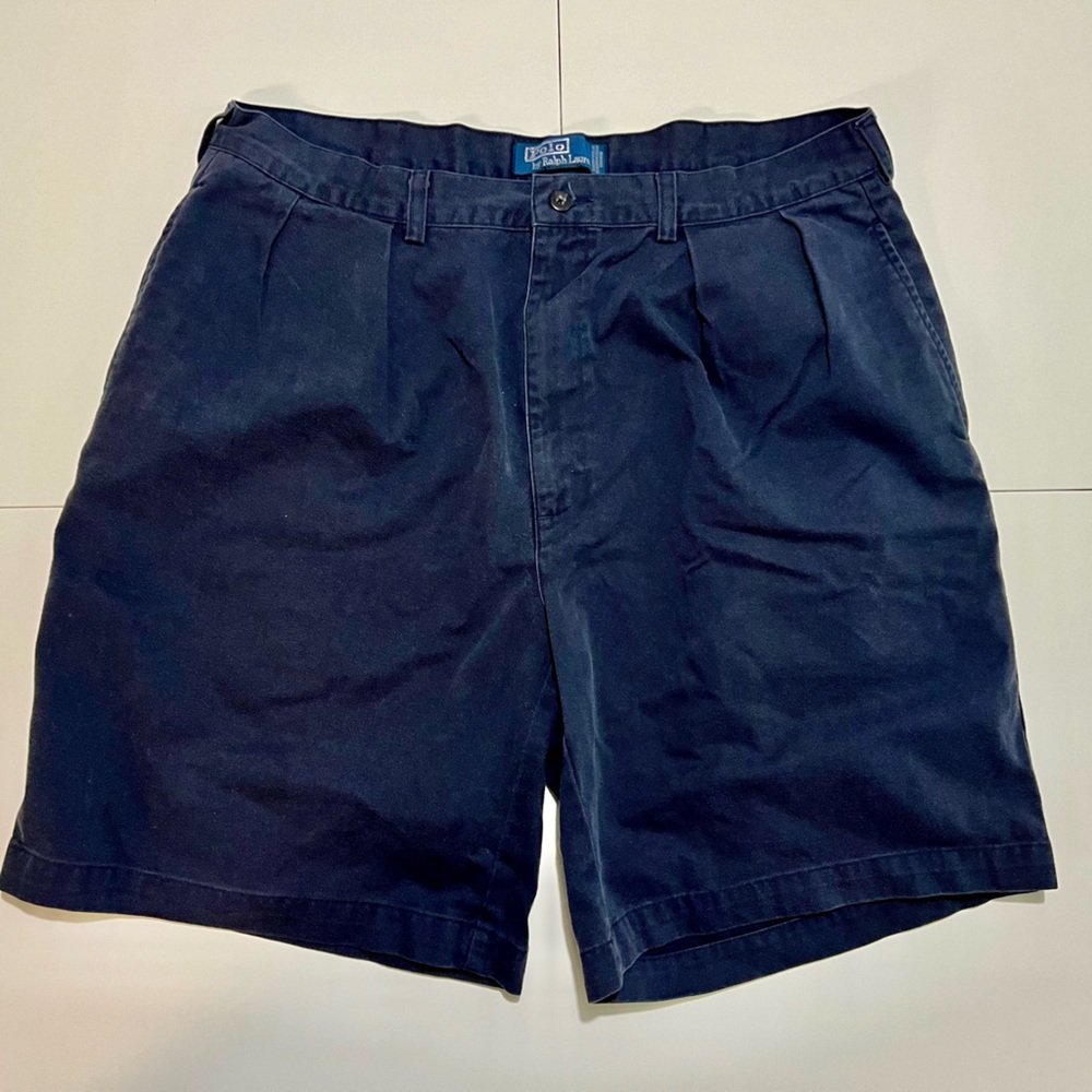 Polo mens classic navy pleated front chino shorts size 38